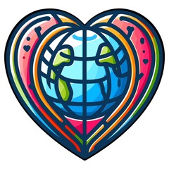 Vibrant globe in heart shape symbol conveys global love, unity, and environmental awareness