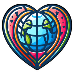 Vibrant globe in heart shape symbol conveys global love, unity, and environmental awareness