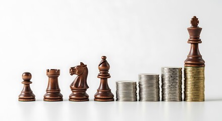 Chess Pieces & Coins: Financial Growth and Strategy Concept