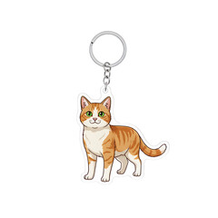 Cute Cat Keychain Mockup with Metal Ring Isolated on White Background