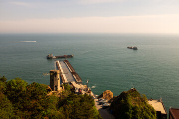 Aerial View of a Harbor with Boats in Calm Waters