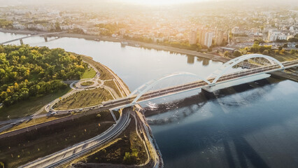 Drone Cityscape of Novi Sad and Zezelj Bridge