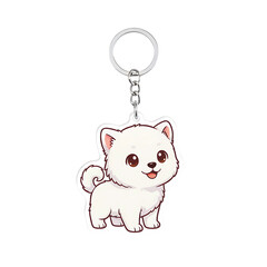 Cute Cat Keychain Mockup with Metal Ring Isolated on White Background