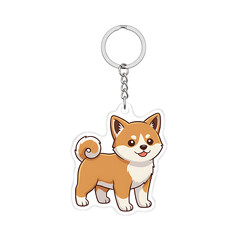Cute Dog Keychain Mockup with Metal Ring Isolated on White Background
