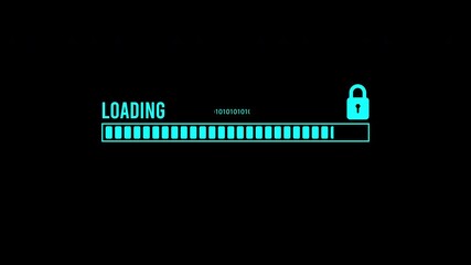 Cyberpunk neon loading bar progress bar with security lock icon, progress bar data binary code, cybersecurity protection concept, encrypted system processing UI interface on dark background, 4k video. - Powered by Adobe