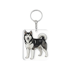 Cute Dog Keychain Mockup with Metal Ring Isolated on White Background