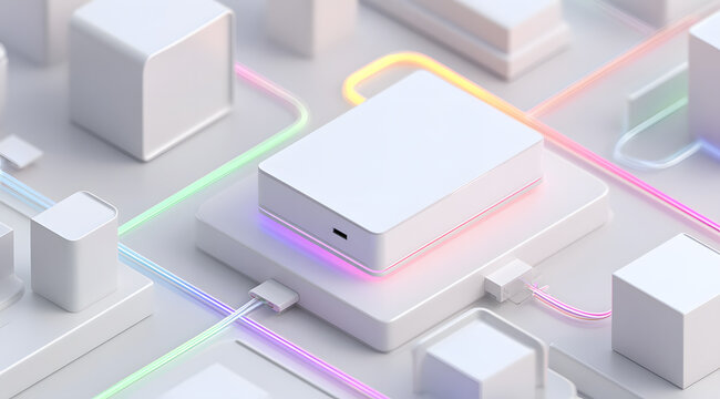 A technological image composed of chips and colored blocks