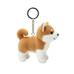 Cute Dog Keychain Mockup with Metal Ring Isolated on White Background