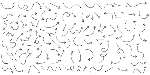 Red curved arrow vector bundle in hand drawn sketch style. Doodle style arrow icons collection for infographic, interface, business direction, and creative visual navigation