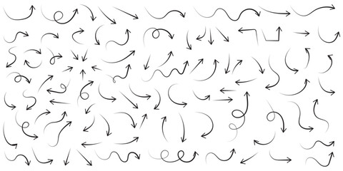 Red curved arrow vector bundle in hand drawn sketch style. Doodle style arrow icons collection for infographic, interface, business direction, and creative visual navigation