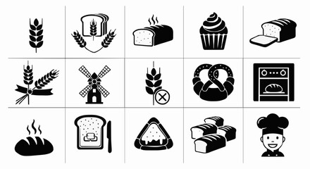 Collection of bakery and bread icons
