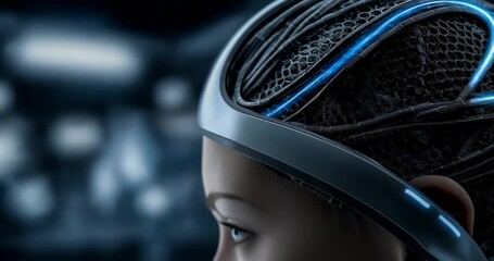High-Tech Brain Interface Headband with Glowing Nano Filaments - Powered by Adobe