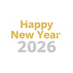 New Year 2026 Celebration: Elegant golden and silver text displays Happy New Year 2026, symbolizing the anticipation and fresh start of the upcoming year, with an invitation to reflection, joy.