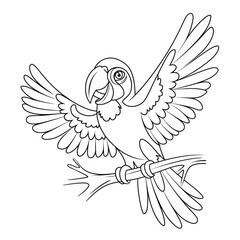 Obraz premium Scalable vector line drawing illustration of a talking parrot perched on a branch for eps file use silhouette