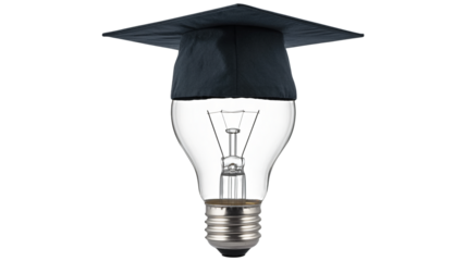 Graduation cap adorns glowing lightbulb signifying bright academic idea