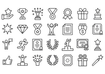 Collection of hand drawn doodle icons representing success achievement and rewards