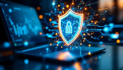 Digital Shield Hologram Projected from Laptop