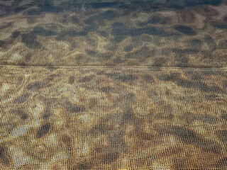 Black rustic corroded and weathered perforated metal plate panel with molds and burned dirt texture. Suitable for industrial and antique decoration. Seamless background texture