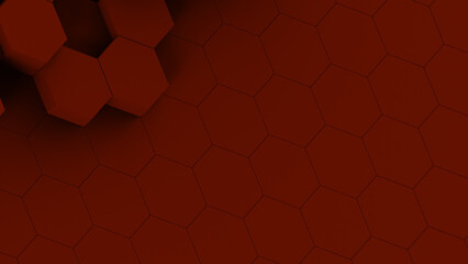 Bold red hexagons and cubes are arranged in a visually striking pattern, creating an abstract scene that radiates energy and modernity, perfect for backgrounds in graphics and art.