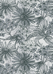 botanical floral, vector, seamless pattern , herbs and leaves ,big set, background with flowers