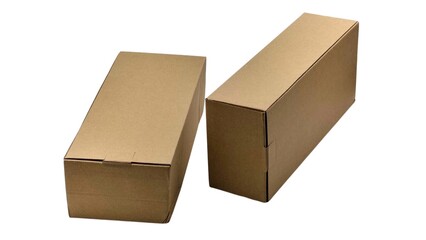 Photo of two eco-friendly cardboard shipping boxes, isolated on white background.