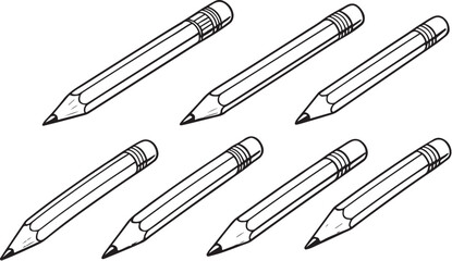 Set of Six Hexagonal Wooden Pencils in 34 Perspective Vector Illustration.eps