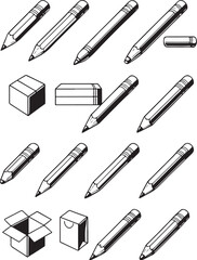 Bundle of Hexagonal Wooden Pencils Viewed from Different Angles Vector Illustration.eps