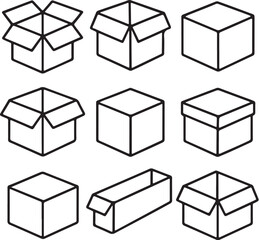 Collection of Open and Closed Cardboard Boxes Vector Illustration.eps