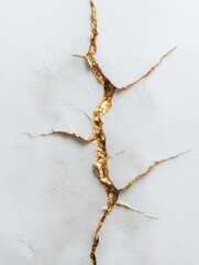 Fototapeta premium Cracked Wall With Intricate Golden Fissure and Textured Surface Revealing Unique Patterns and Artistic Details in Daylight