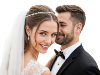 Bride and groom share a joyful moment at their wedding ceremony outdoors during a sunny day
