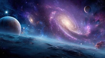Fototapeta premium Cosmic landscape with planets and galaxies