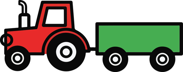 Red Farm Tractor with Green Trailer Illustration