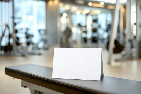 Blank card on a bench in gym