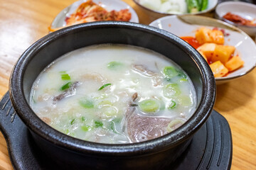 Traditional Korean Beef Soup Served in Stone Pot