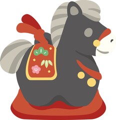 2026 Year of the Horse New Year's Card Material, Cute Japanese Clay Bell Horse Illustration