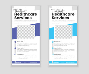Modern Medical DL Flyer and Roll-Up Banner and Rack Card Design Template Set for Clinics and Hospitals
