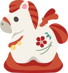 2026 Year of the Horse New Year's Card Material, Cute Japanese Clay Bell Horse Illustration