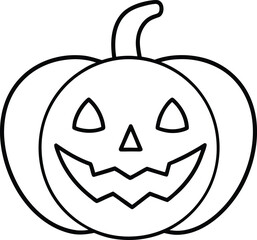 Bold black line art halloween pumpkin face with carved features and spooky expression isolated on white background.