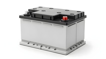 A close-up studio shot of a car battery, isolated on white background.