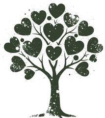 Intricate Hand-Drawn Tree with Heart Shaped Leaves - Detailed Line Art Vector