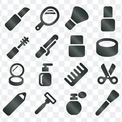 Beauty and cosmetic products flat design vector icons set.