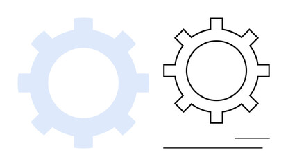 Two cogwheels, one filled and one outlined, convey concepts of teamwork, productivity, innovation, and system operations. Ideal for industry, technology, efficiency automation engineering