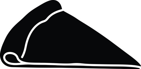 Simple black silhouette of a slice of pizza on a white background