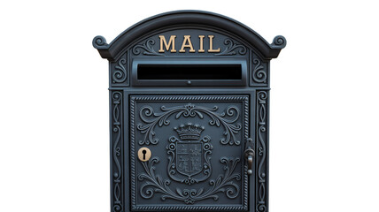 Elegant ornate mailbox with coat of arms and gold lettering