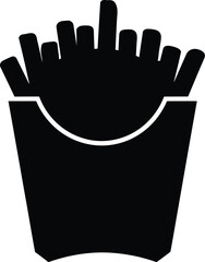 Black silhouette of french fries in a cardboard container icon
