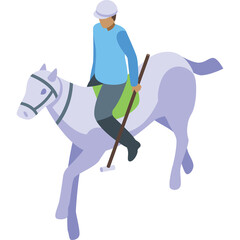 Equestrian Rider on a Light Purple Horse with Green Saddle Pad and Brown Riding Crop in Isometric View