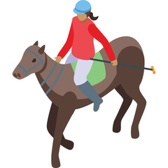 Equestrian Rider in Red Shirt and Blue Helmet Riding a Brown Horse on a Transparent Background