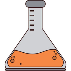 Erlenmeyer Flask with Orange Liquid and Bubbles on Transparent Background for Laboratory Use
