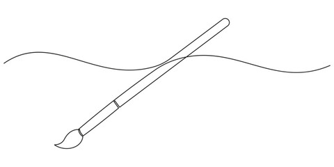 Paint brush in one continuous line art illustration, Single line art paint brush. Vector illustration