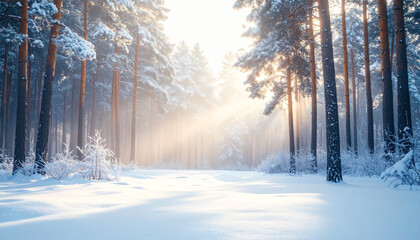 Morning Mist in a Frosty Pine Woodland
 Generative AI